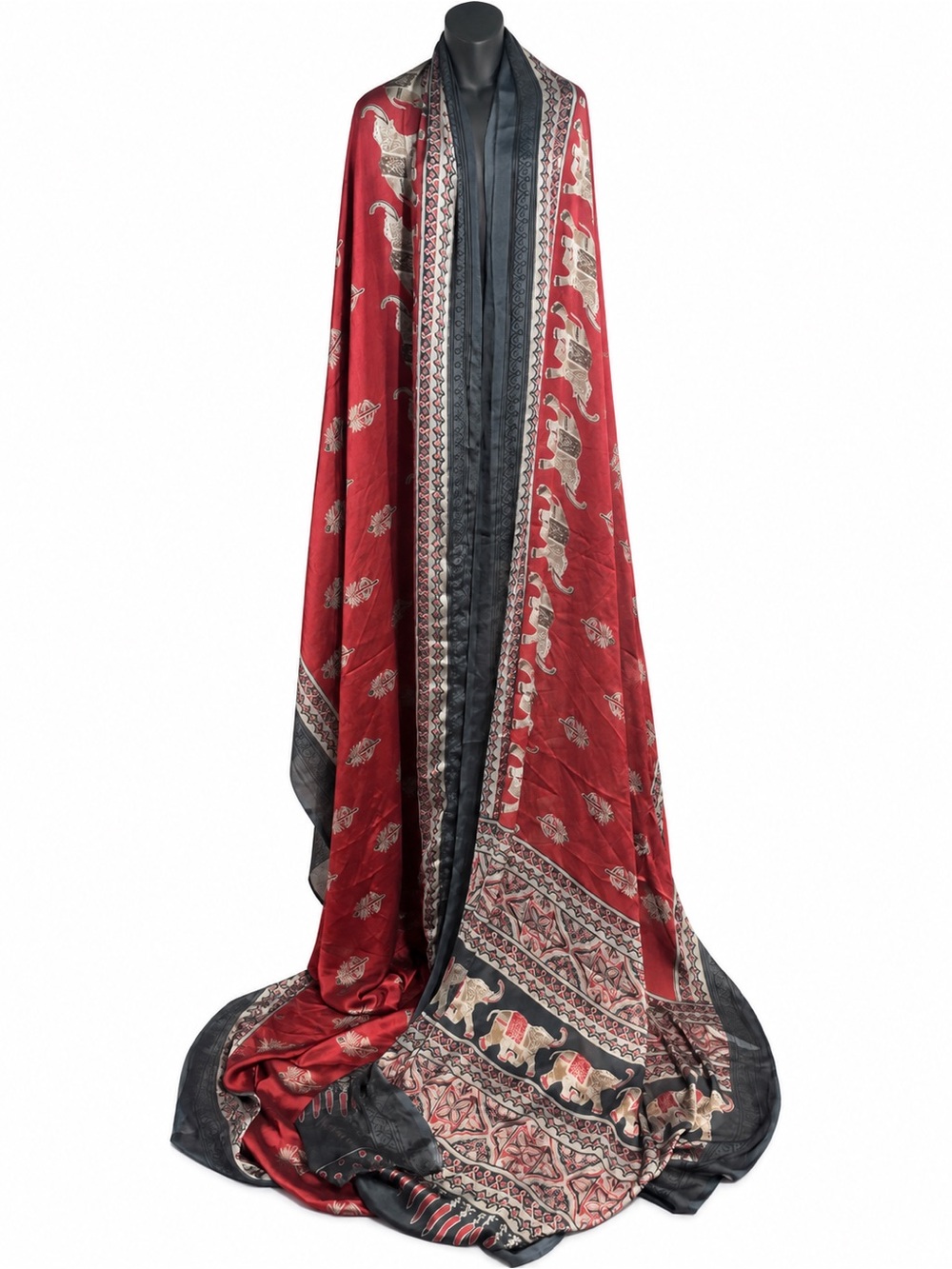 traditional Indian modal silk dupatta saree rich Ajrakh block print elephant